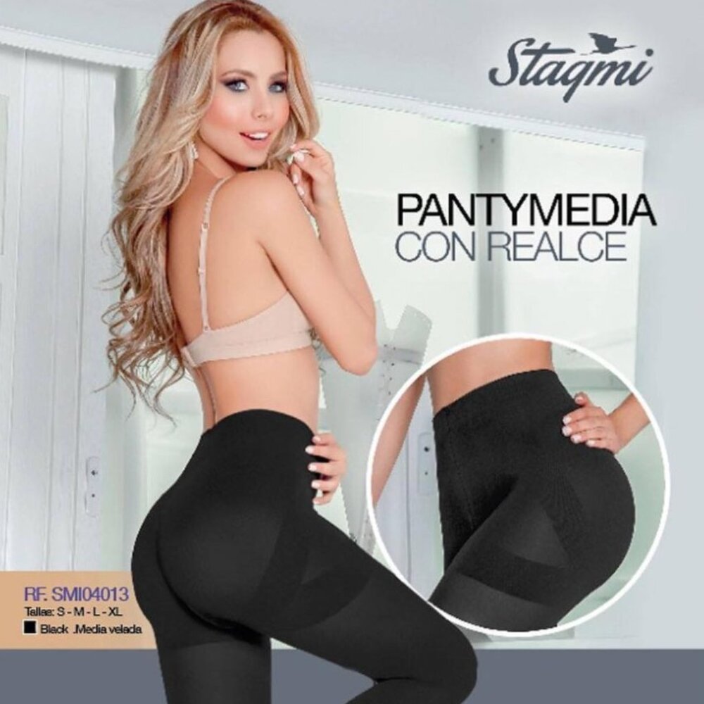 Push-Up Support Colombian Perfect Butt Lift Black Shaper Pantyhose Stockings NEW